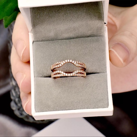 💕Rose gold double Enhancer Wrap wedding band guard promise vacation bridal ring - Picture 3 of 9